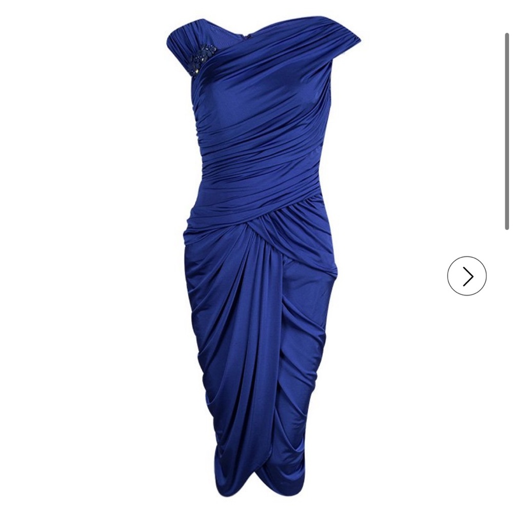 Tadashi Shoji Royal Blue Draped Midi Dress